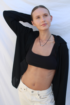 Porto Necklace, minimal silver bead pendant on adjustable black cord by Zoila - view 2