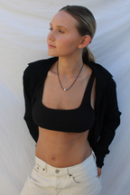 Porto Necklace, minimal silver bead pendant on adjustable black cord by Zoila - view 4
