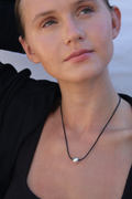 Porto Necklace, minimal silver bead pendant on adjustable black cord by Zoila - view 3